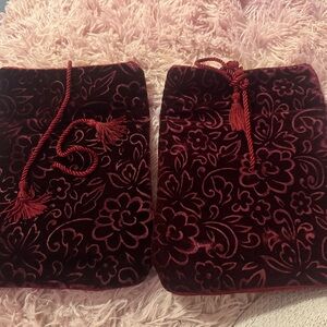 GUERLAIN Burgundy Velvet Floral Cosmetic Bag